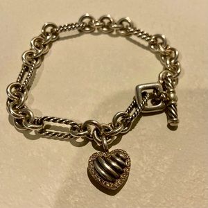David Yurman Diamond Cable Heart Charm Bracelet